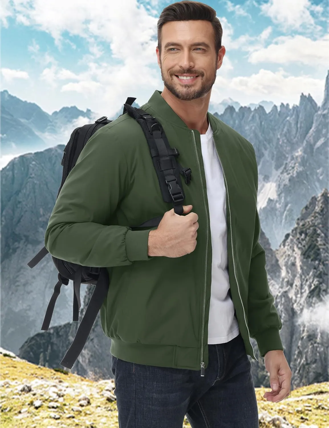 MAGCOMSEN Men's Bomber Jacket Casual Windproof Quilted Jacket Full Zip Windbreaker Winter Warm Varsity Jacket with Pockets