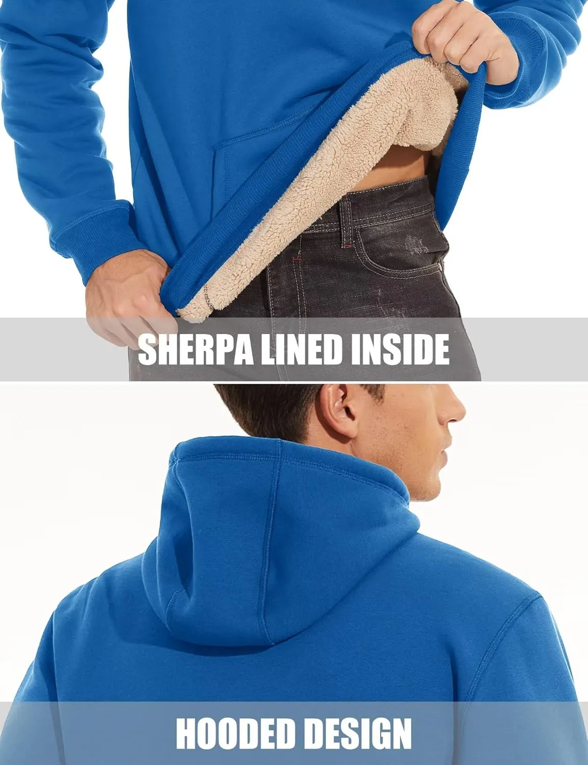 MAGCOMSEN Men's Heavy Hoodie Sherpa Fleece Lined Pullover Thick Winter Hooded Sweatshirt