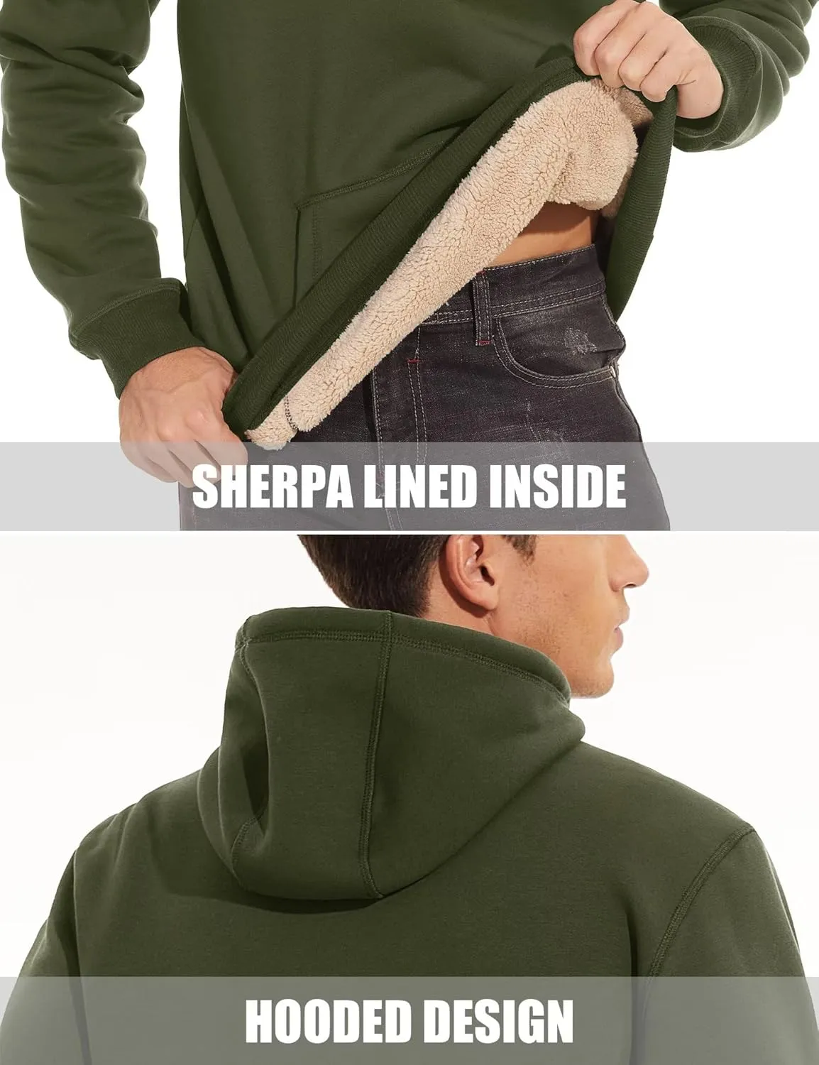 MAGCOMSEN Men's Heavy Hoodie Sherpa Fleece Lined Pullover Thick Winter Hooded Sweatshirt