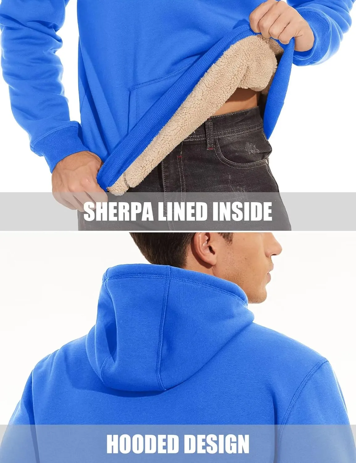 MAGCOMSEN Men's Heavy Hoodie Sherpa Fleece Lined Pullover Thick Winter Hooded Sweatshirt