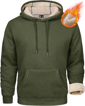 MAGCOMSEN Men's Heavy Hoodie Sherpa Fleece Lined Pullover Thick Winter Hooded Sweatshirt