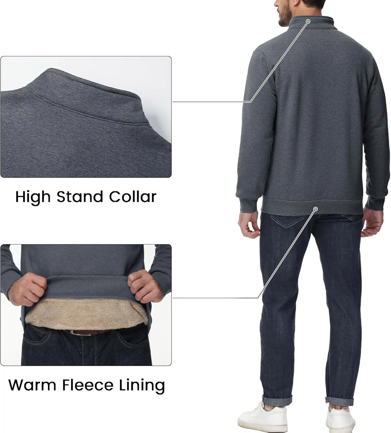 MAGCOMSEN Men's Sherpa Lined Quarter Zip Fleece Heavyweight Pullover Winter Warm Sweatshirts