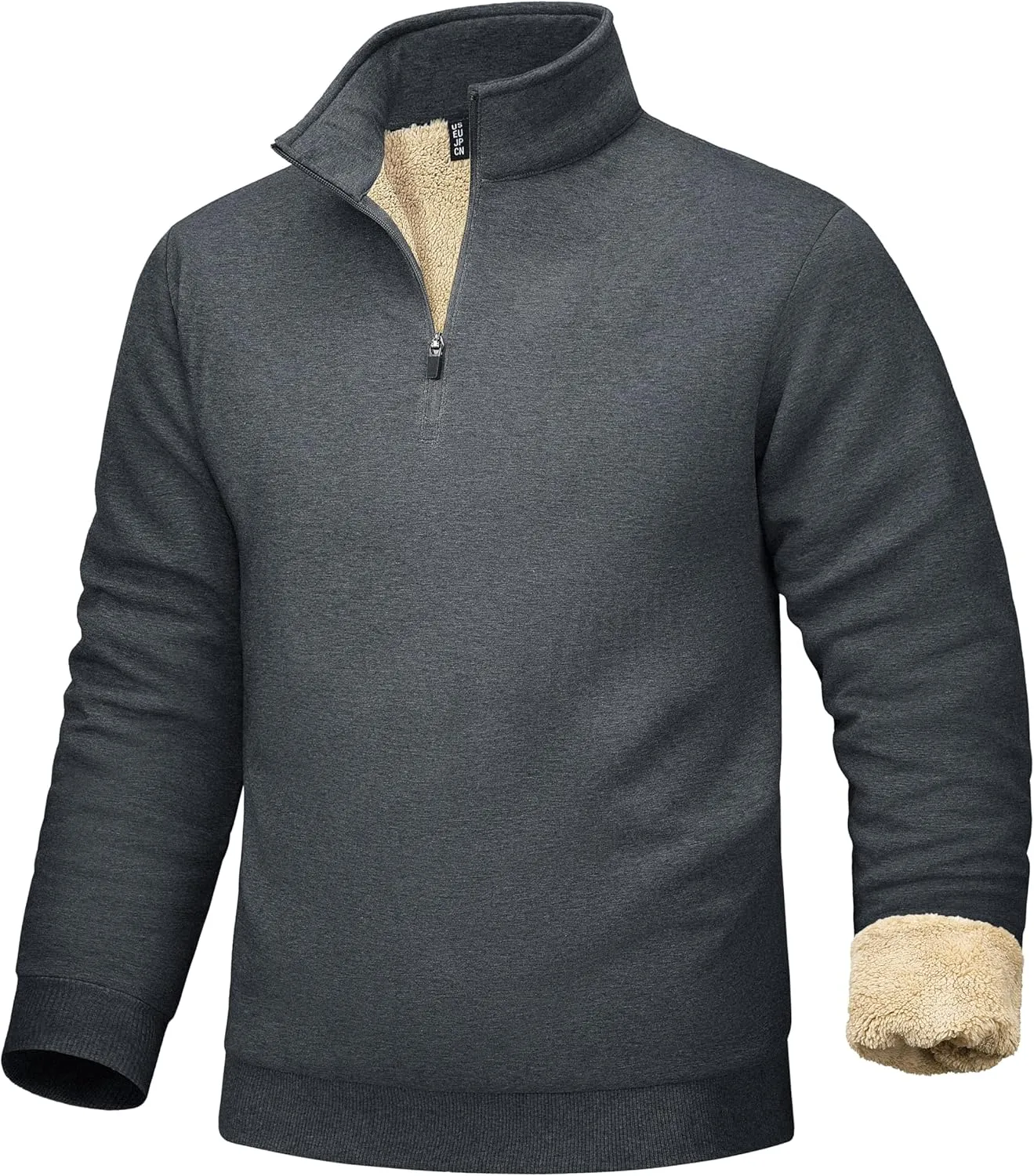 MAGCOMSEN Men's Sherpa Lined Quarter Zip Fleece Heavyweight Pullover Winter Warm Sweatshirts