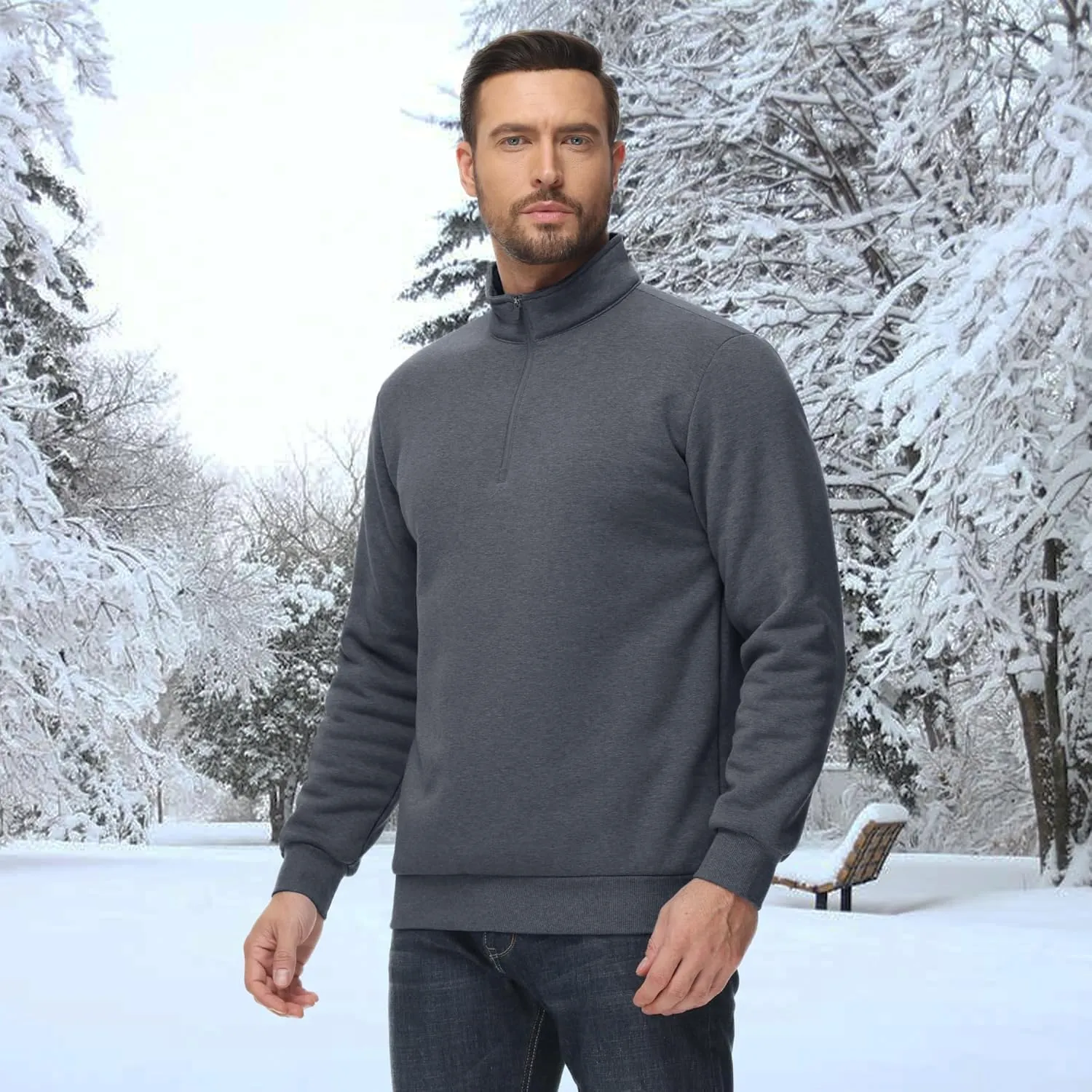 MAGCOMSEN Men's Sherpa Lined Quarter Zip Fleece Heavyweight Pullover Winter Warm Sweatshirts