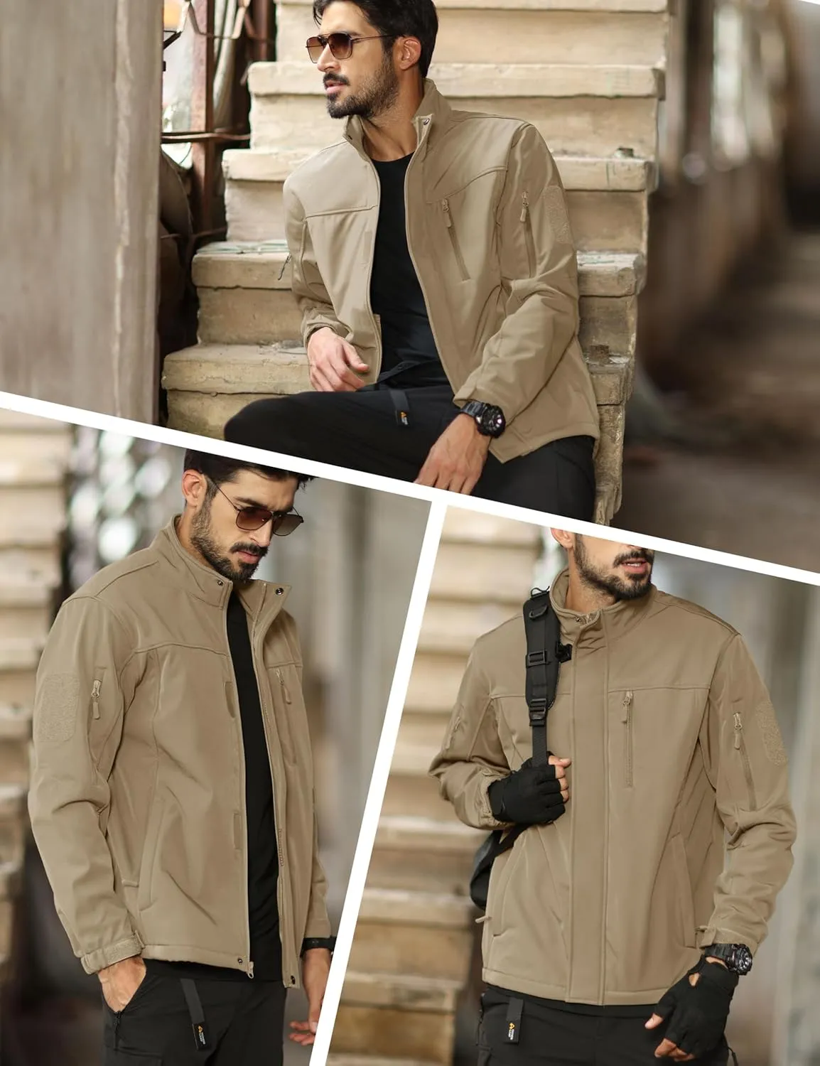 MAGCOMSEN Men's Tactical Jacket Water Resistant 6 Pockets Softshell Fleece Lining Hiking Winter Jacket Windbreaker Outwear
