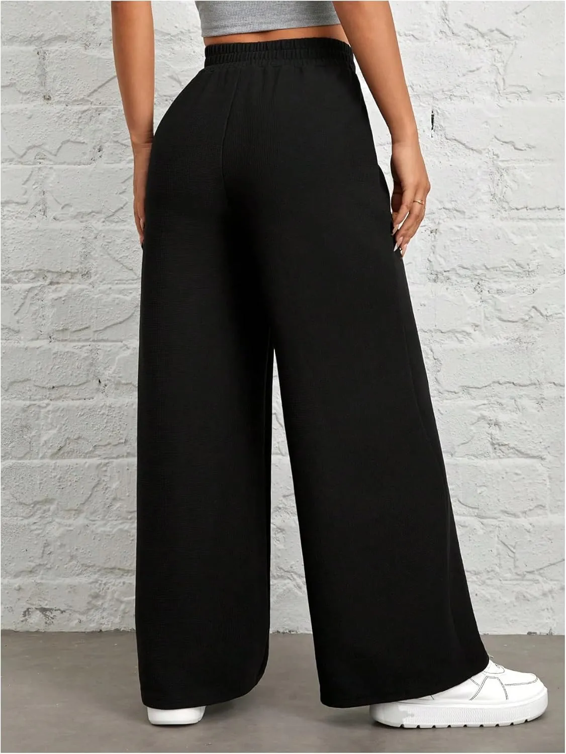 MakeMeChic Women's Asymmetrical Elastic Waist Pants Wrap Front Wide Leg Trousers