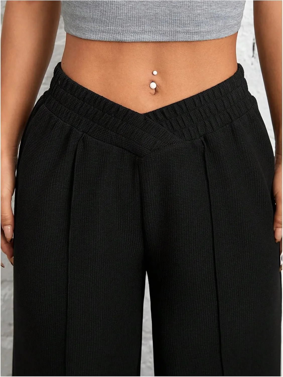 MakeMeChic Women's Asymmetrical Elastic Waist Pants Wrap Front Wide Leg Trousers