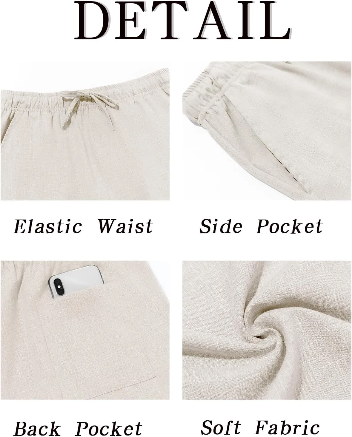 Makkrom Mens Casual Pants Drawstring Elastic Waist Lightweight Linen Pants Loose Fit Summer Beach Yoga Trousers