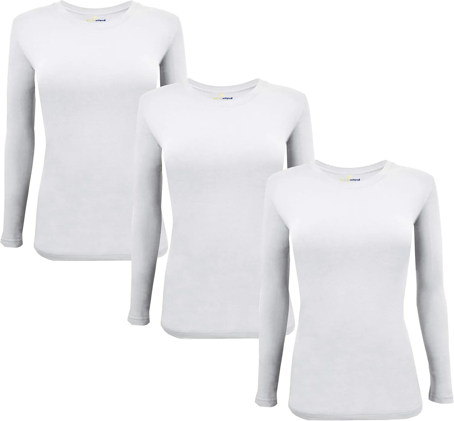 M&M SCRUBS Women's Under Scrub Tee Crew Neck Long Sleeve T-Shirt 3 - Pack (White, X-Small)