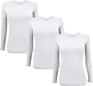 M&M SCRUBS Women's Under Scrub Tee Crew Neck Long Sleeve T-Shirt 3 - Pack (White, X-Small)