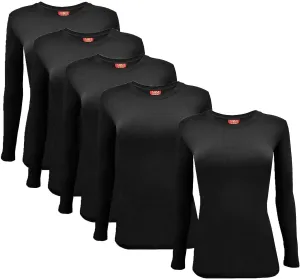 M&M SCRUBS Women's Under Scrub Tee Crew Neck Long Sleeve T-Shirt 5 - Pack (Black, X-Large)