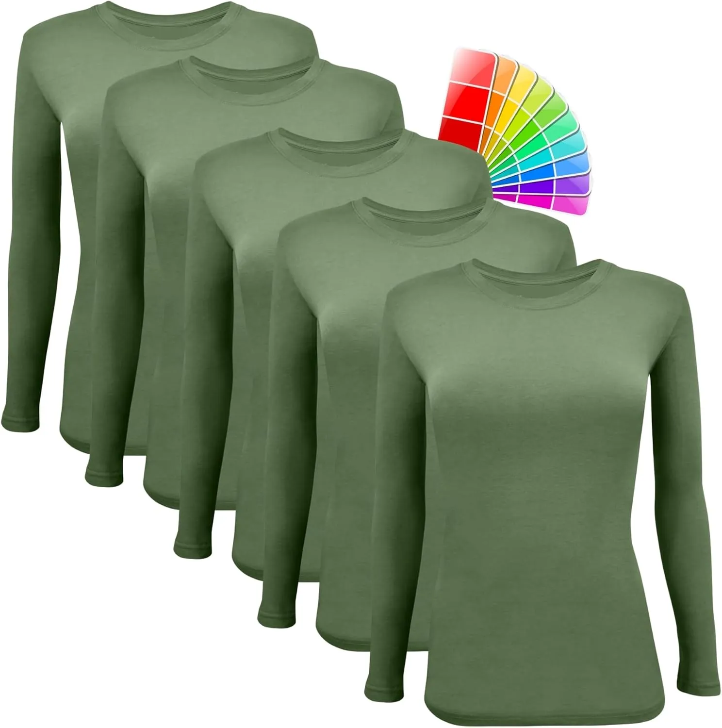 M&M SCRUBS Women's Under Scrub Tee Crew Neck Long Sleeve T-Shirt 5 - Pack