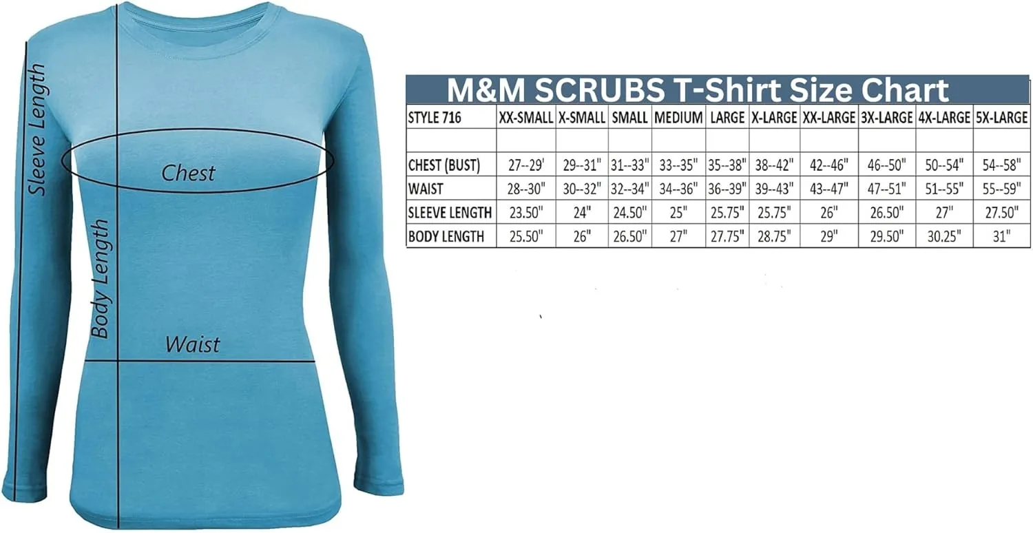 M&M SCRUBS Women's Under Scrub Tee Crew Neck Long Sleeve T-Shirt 5 - Pack