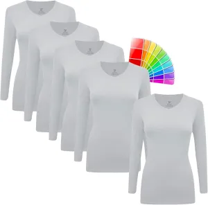 M&M SCRUBS Women's Under Scrub Tee V-Neck Long Sleeve T-Shirt - 5 Pack (Heather Grey, 2X-Large)