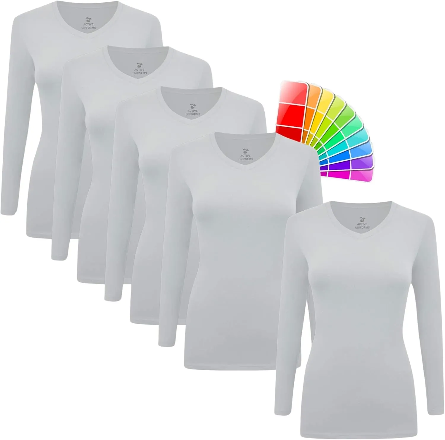 M&M SCRUBS Women's Under Scrub Tee V-Neck Long Sleeve T-Shirt - 5 Pack (Heather Grey, 2X-Large)