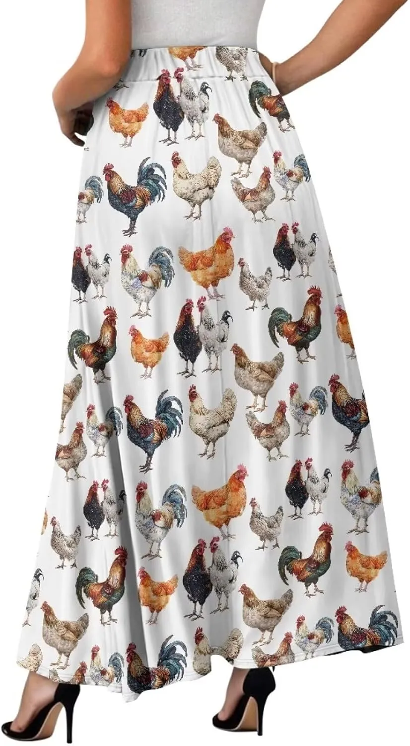 Maxi Skirt for Women Flowy High Waisted Casual Skirt Full Length Comfy Swing Skirts with Pockets Size S-2XL