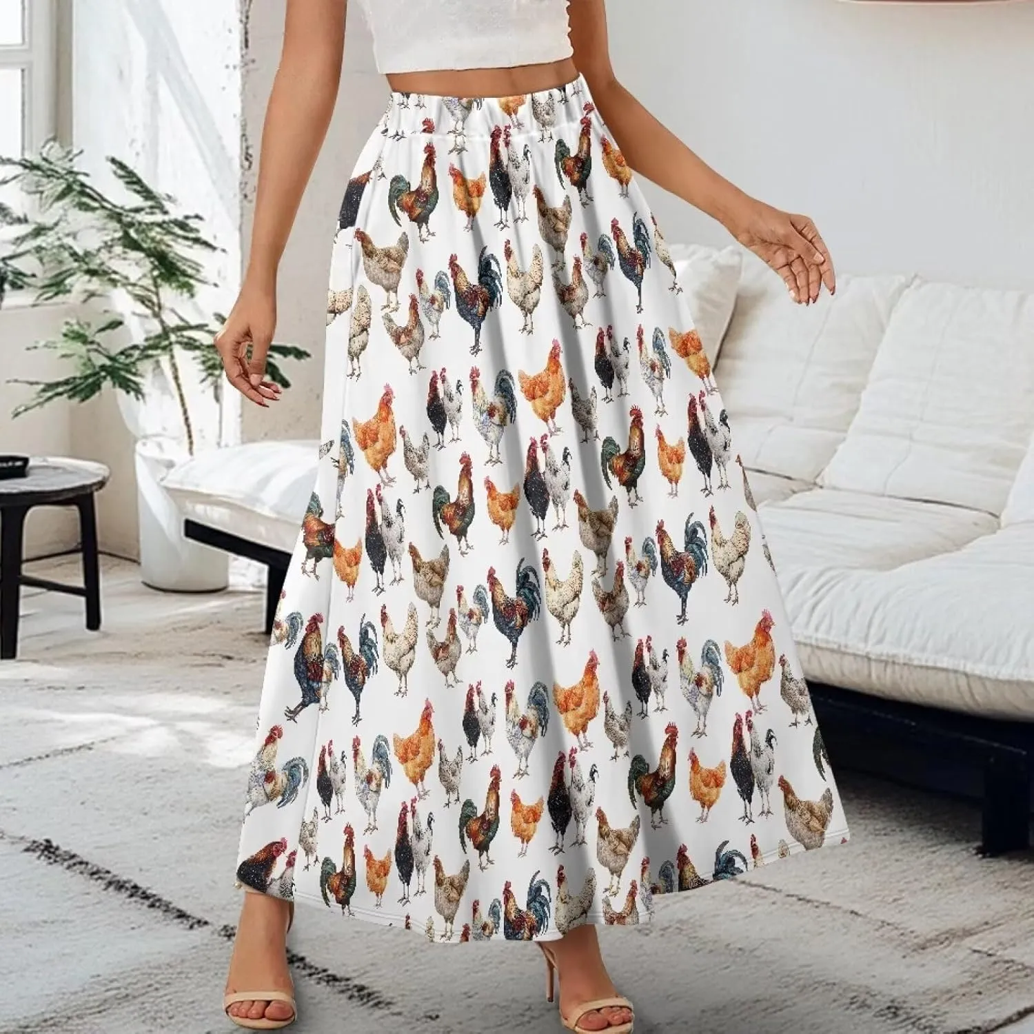 Maxi Skirt for Women Flowy High Waisted Casual Skirt Full Length Comfy Swing Skirts with Pockets Size S-2XL