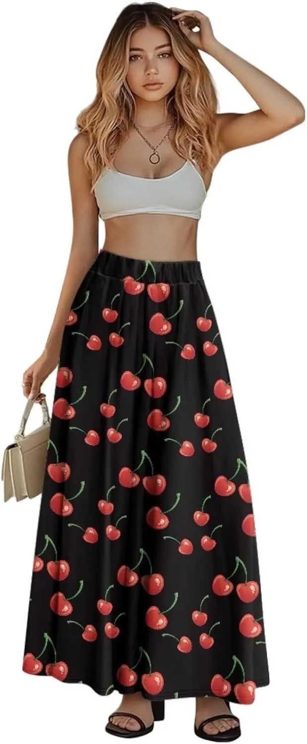 Maxi Skirt for Women Flowy High Waisted Long Skirt with Pockets Swing Skirts for Party Festival Wedding Size S-2XL
