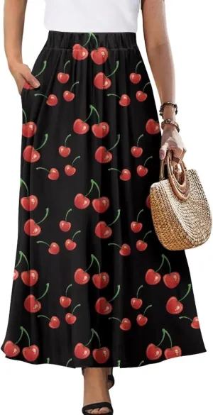 Maxi Skirt for Women Flowy High Waisted Long Skirt with Pockets Swing Skirts for Party Festival Wedding Size S-2XL