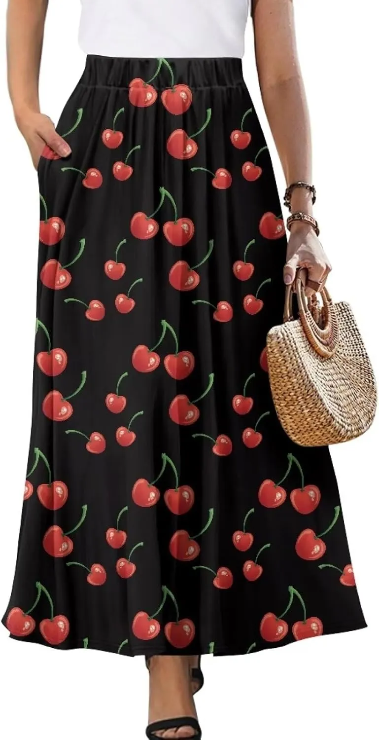 Maxi Skirt for Women Flowy High Waisted Long Skirt with Pockets Swing Skirts for Party Festival Wedding Size S-2XL