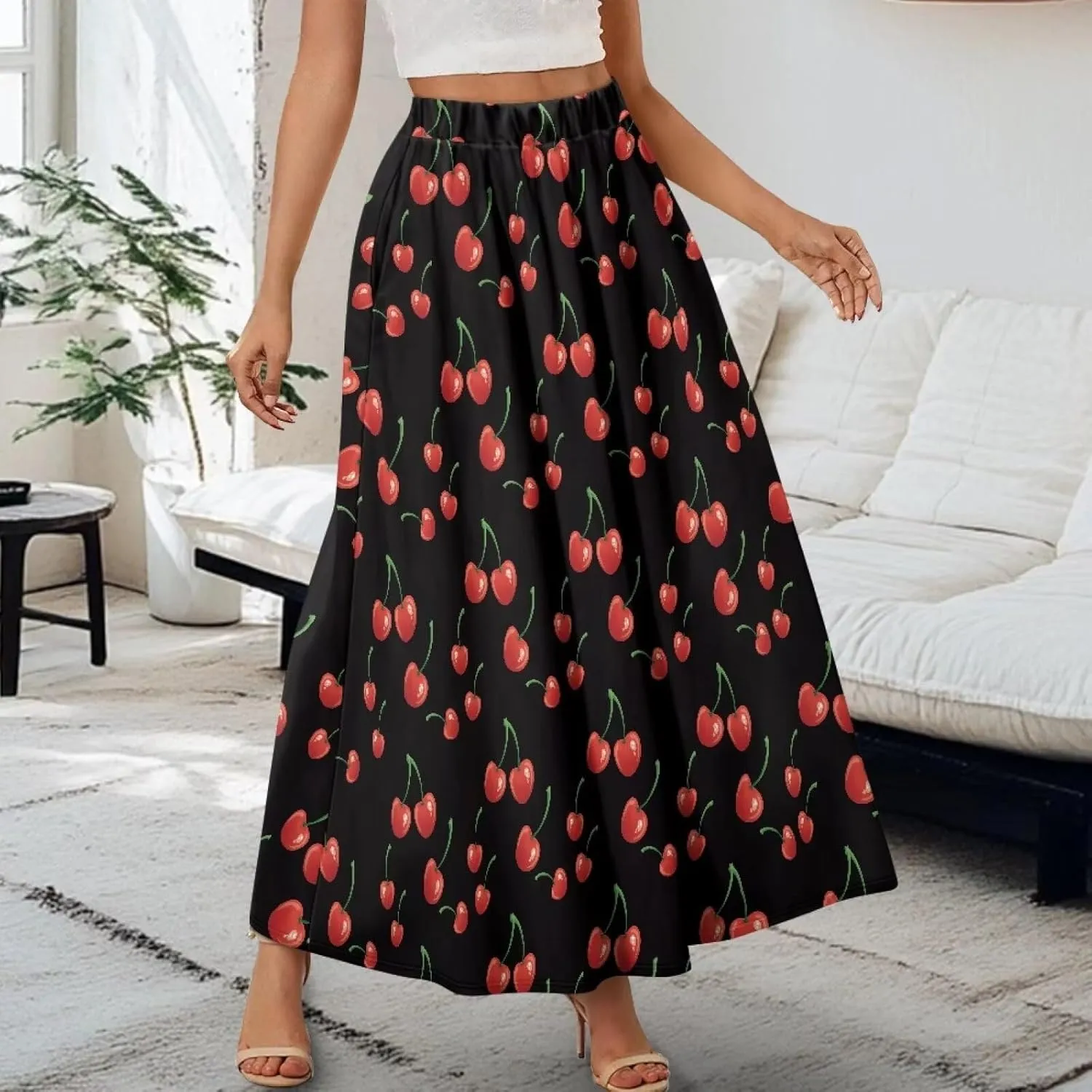Maxi Skirt for Women Flowy High Waisted Long Skirt with Pockets Swing Skirts for Party Festival Wedding Size S-2XL