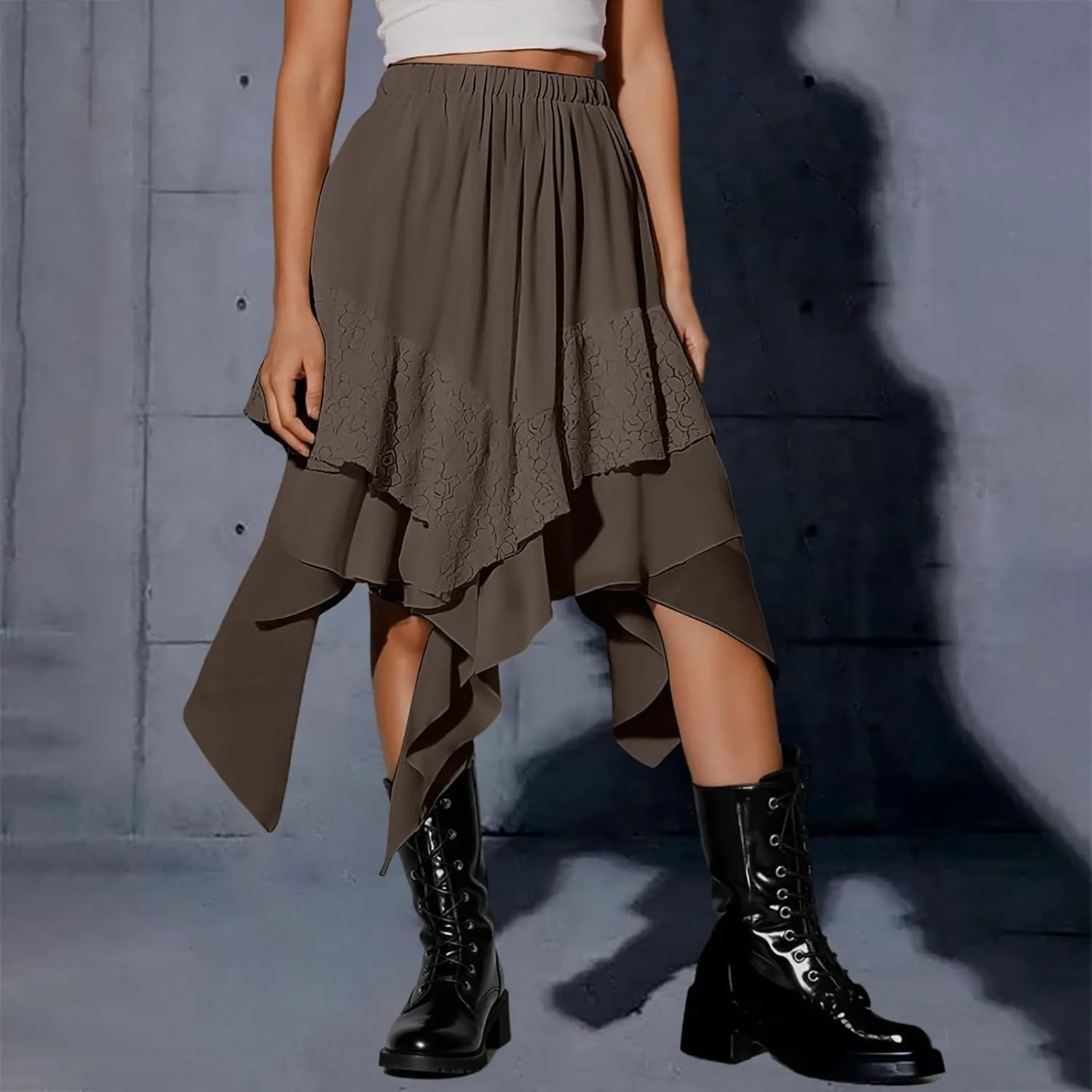 Maxi Skirts for Women High Waist Renaissance Flowy Fairy Skirt Y2k Lace Layered Asymmetrical Gothic Midi Skirt
