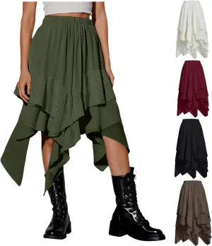 Maxi Skirts for Women High Waist Renaissance Flowy Fairy Skirt Y2k Lace Layered Asymmetrical Gothic Midi Skirt