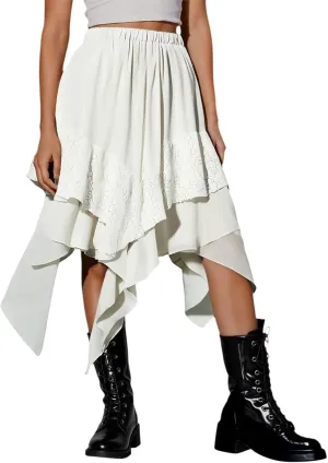 Maxi Skirts for Women High Waist Renaissance Flowy Fairy Skirt Y2k Lace Layered Asymmetrical Gothic Midi Skirt