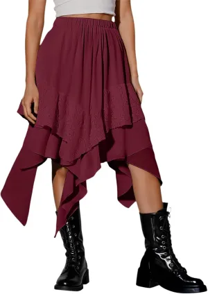 Maxi Skirts for Women High Waist Renaissance Flowy Fairy Skirt Y2k Lace Layered Asymmetrical Gothic Midi Skirt