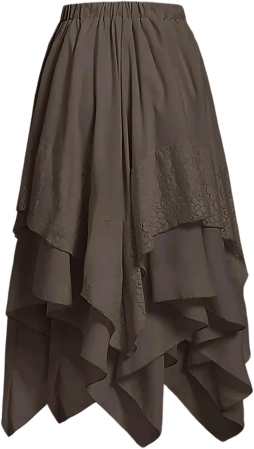 Maxi Skirts for Women High Waist Renaissance Flowy Fairy Skirt Y2k Lace Layered Asymmetrical Gothic Midi Skirt