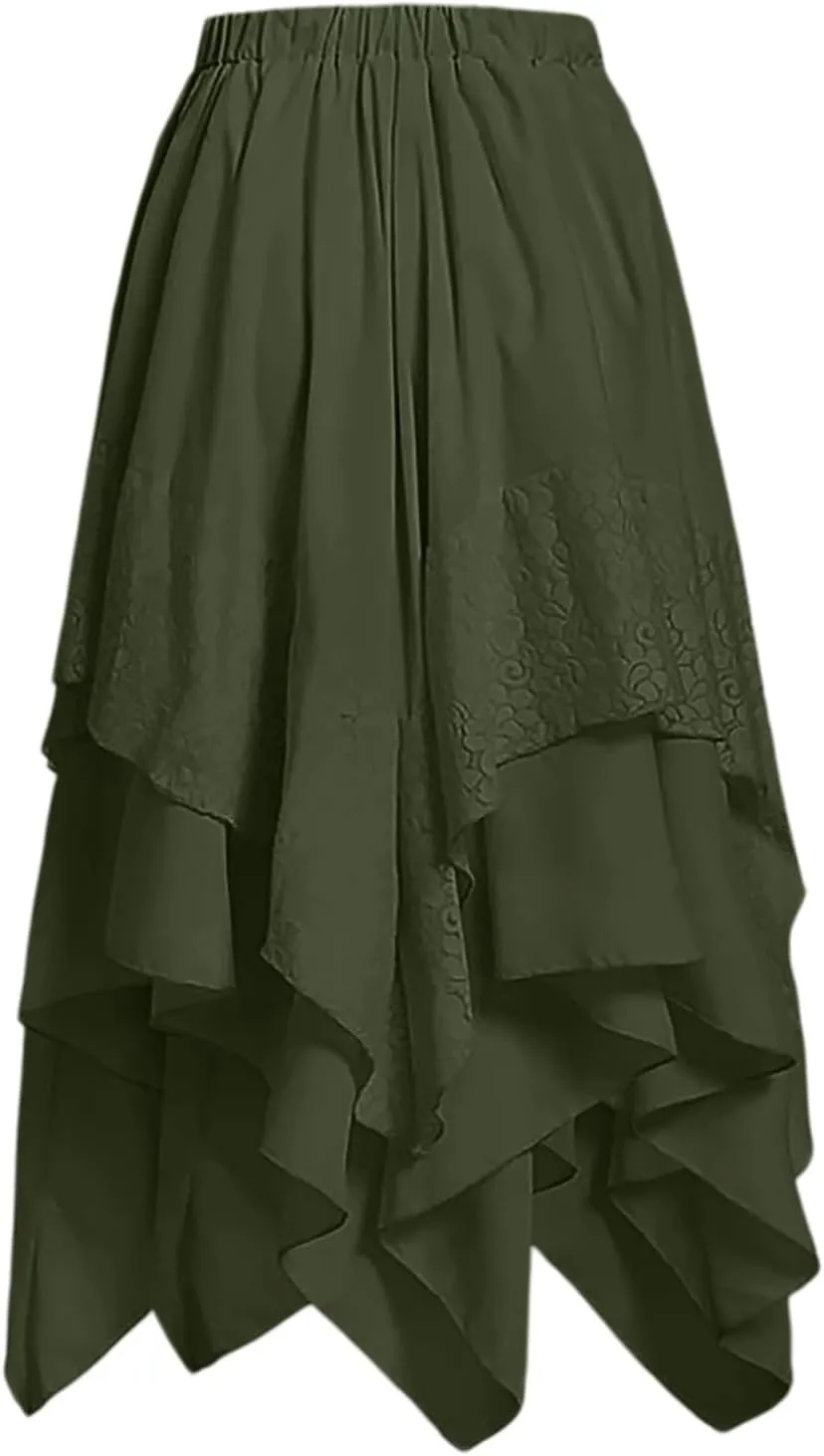 Maxi Skirts for Women High Waist Renaissance Flowy Fairy Skirt Y2k Lace Layered Asymmetrical Gothic Midi Skirt