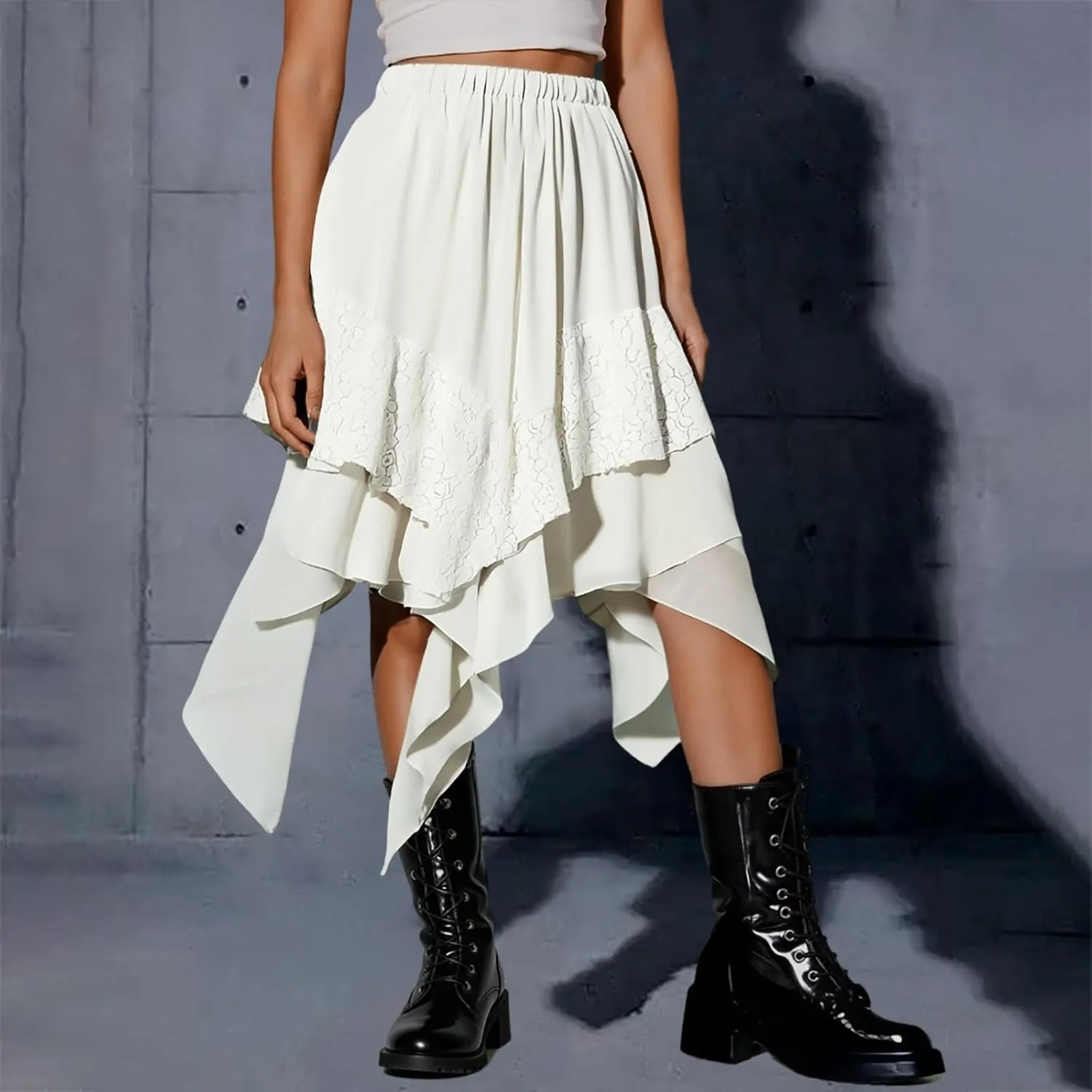 Maxi Skirts for Women High Waist Renaissance Flowy Fairy Skirt Y2k Lace Layered Asymmetrical Gothic Midi Skirt