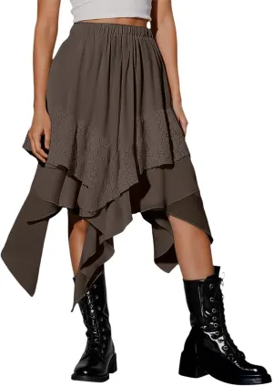 Maxi Skirts for Women High Waist Renaissance Flowy Fairy Skirt Y2k Lace Layered Asymmetrical Gothic Midi Skirt