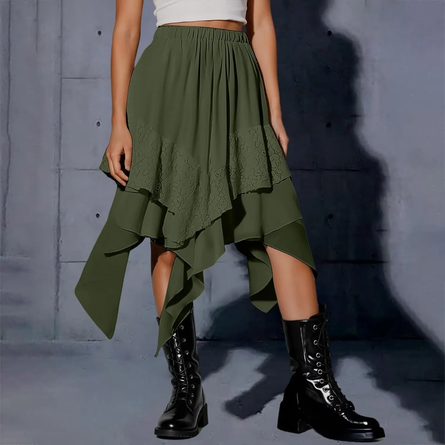 Maxi Skirts for Women High Waist Renaissance Flowy Fairy Skirt Y2k Lace Layered Asymmetrical Gothic Midi Skirt