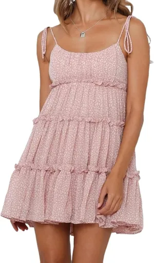 Melliflo Women's Boho Floral Spaghetti Strap Mni Dress Corset Ruffle Hem Flowy Sundress Casual Sleeveless Summer Beach Dress