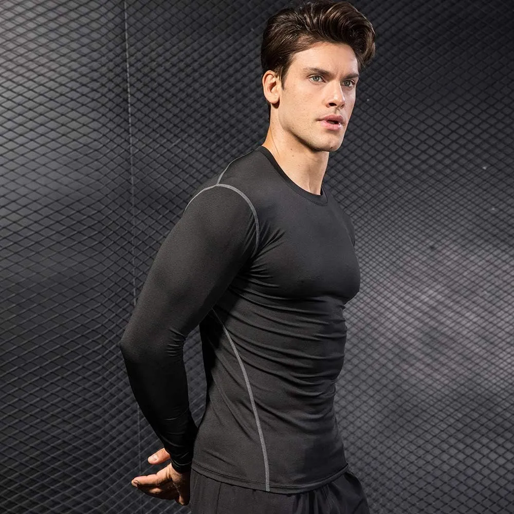 Men Compression Clothing Quick Dry Sleeve Shirt Elastic Bodybuilding Workout Running Tops Custom Logo