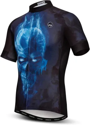 Men Cycling Jersey Skull Bike Short Sleeve Tops Quick-Dry Reflective 3-Pockets S-3XL