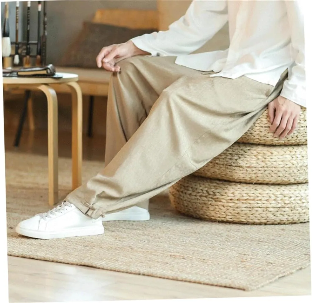 Men Harajuku Harem Pants Vintage Casual Jogging Trousers Elastic Waist Wide-Leg Casual Pants