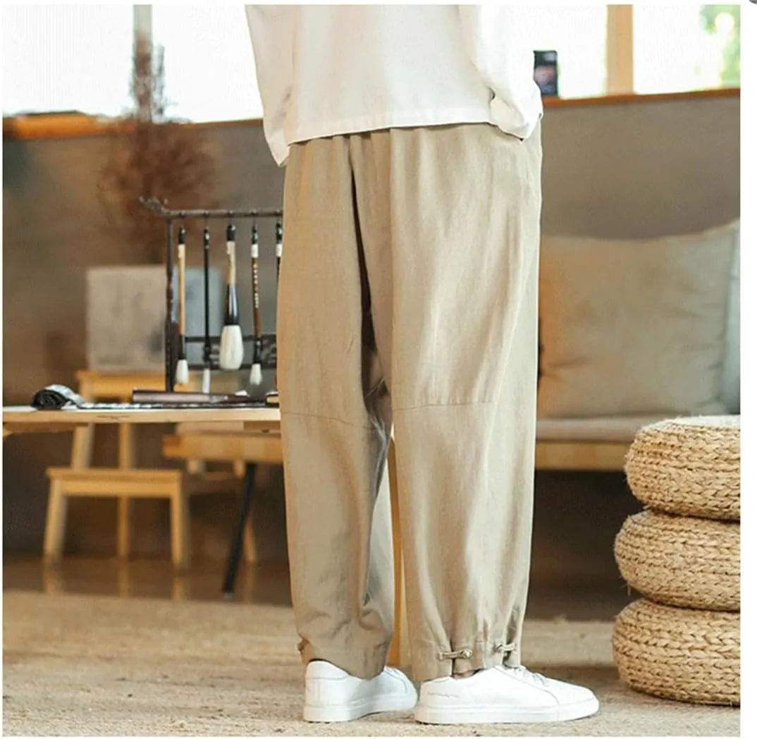 Men Harajuku Harem Pants Vintage Casual Jogging Trousers Elastic Waist Wide-Leg Casual Pants