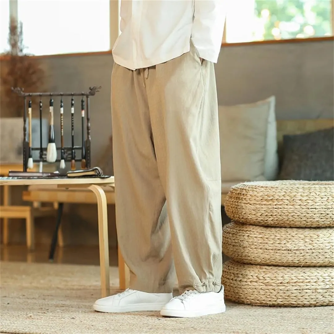 Men Harajuku Harem Pants Vintage Casual Jogging Trousers Elastic Waist Wide-Leg Casual Pants