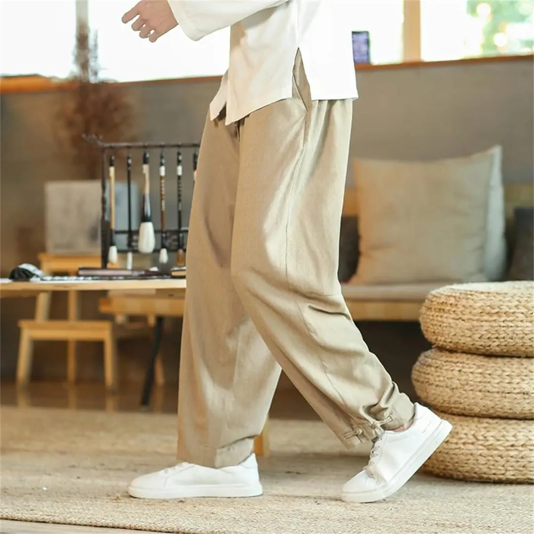 Men Harajuku Harem Pants Vintage Casual Jogging Trousers Elastic Waist Wide-Leg Casual Pants