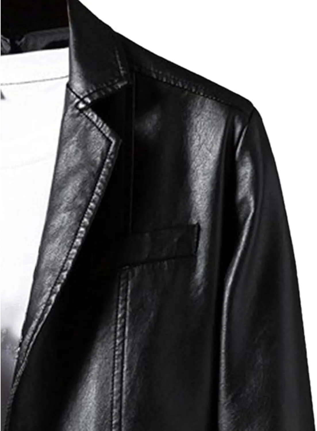 Men's 2 Button Leather Blazer Sport Coat Casual Notched Collar Suit Jacket Slim Formal Faux Leather Blazer Jacket