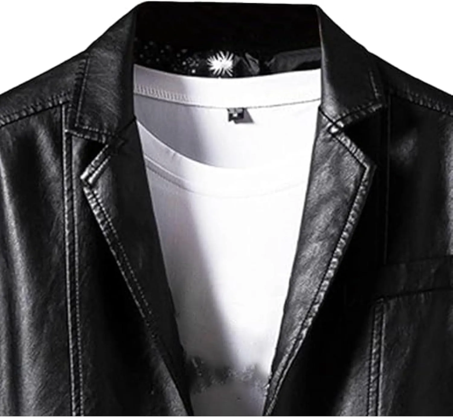 Men's 2 Button Leather Blazer Sport Coat Casual Notched Collar Suit Jacket Slim Formal Faux Leather Blazer Jacket