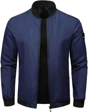 Men's Bomber Jacket Lightweight Casual Spring Fall Windbreaker Zip Up Coat with Pocket Mens Flight Jacket Plus Size