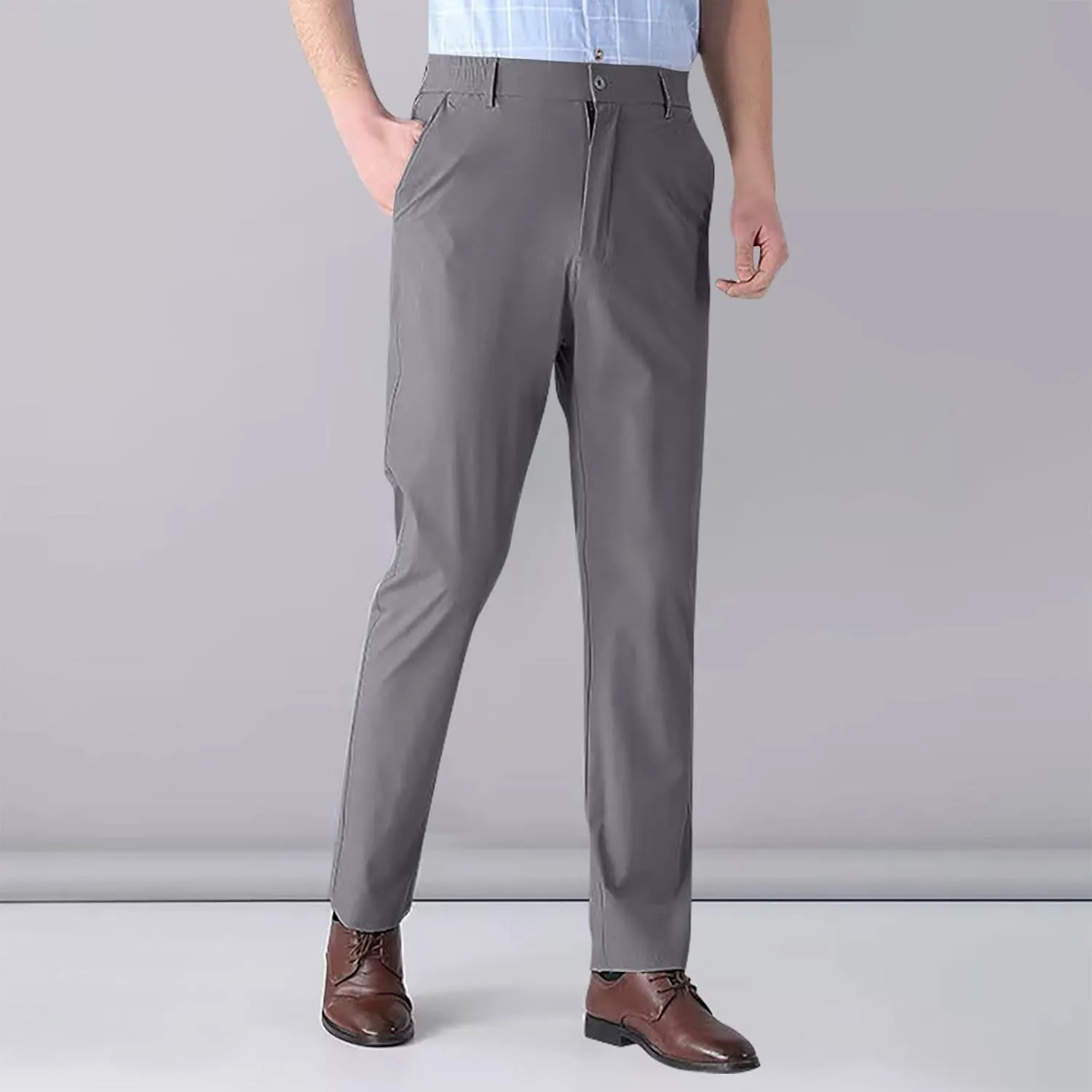 Mens Business Casual Dress Pants Elastic Waist Regular Fit Straight Leg Pant Thin Lightweight Summer Outdoor Trousers