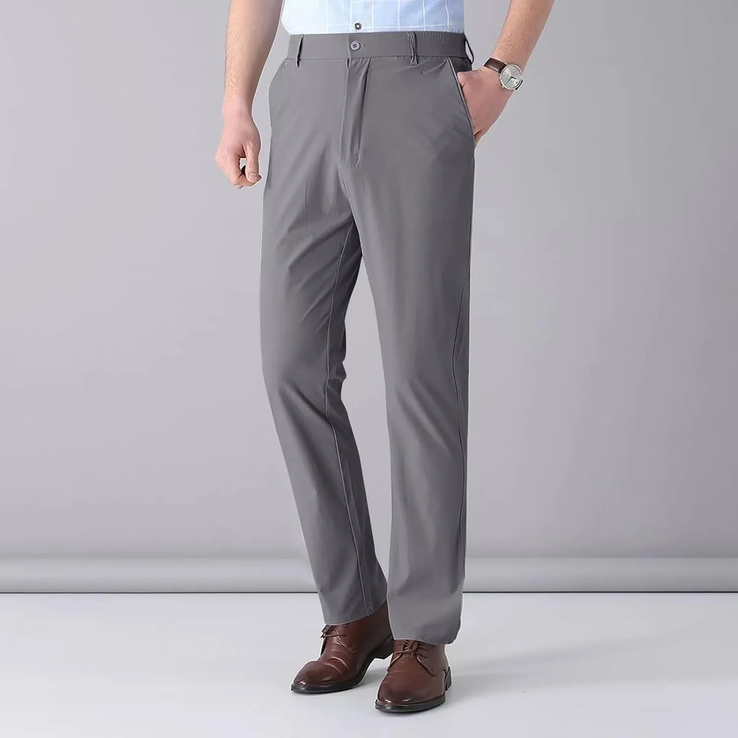 Mens Business Casual Dress Pants Elastic Waist Regular Fit Straight Leg Pant Thin Lightweight Summer Outdoor Trousers