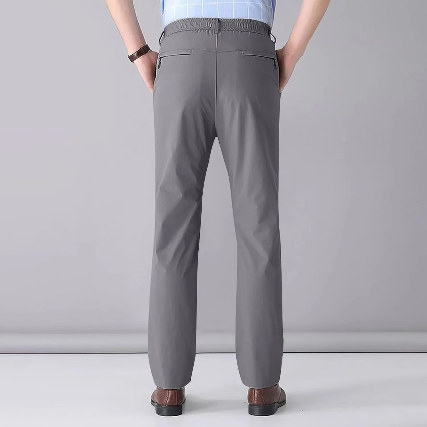 Mens Business Casual Dress Pants Elastic Waist Regular Fit Straight Leg Pant Thin Lightweight Summer Outdoor Trousers
