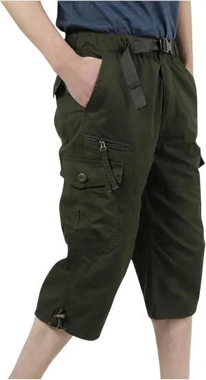 Mens Cargo Pants Straight Leg Capri Pants Lightweight Solid Color Work Pants Casual Multiple Pockets Hiking Sweatpants