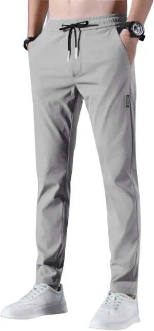 Men's Casual Pants Cotton Twill Drawstring Elastic Waist Chino Pants with Pockets