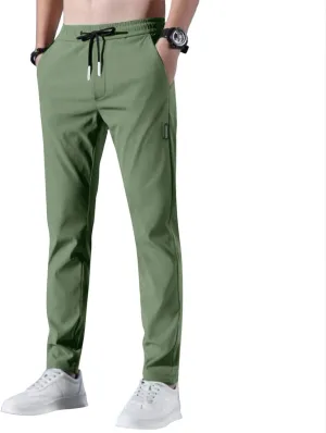 Men's Casual Pants Cotton Twill Drawstring Elastic Waist Chino Pants with Pockets